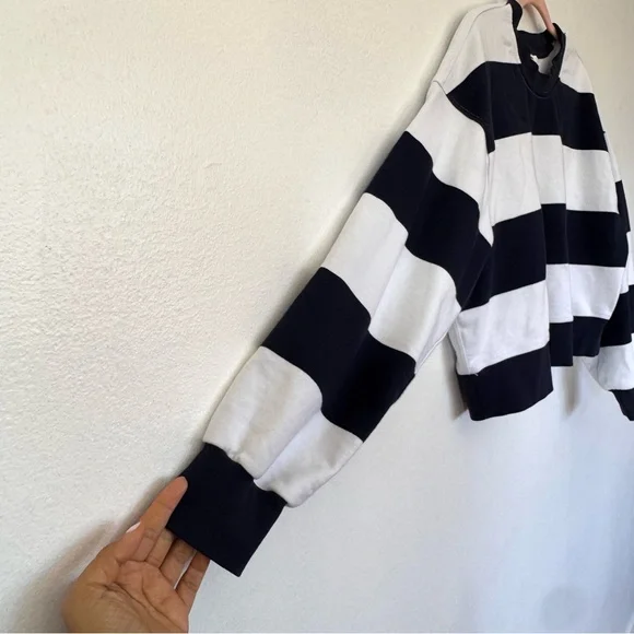Lululemon Perfectly Oversized Cropped Crew Pack Stripe True Navy White Sz 6 - Picture 7 of 12